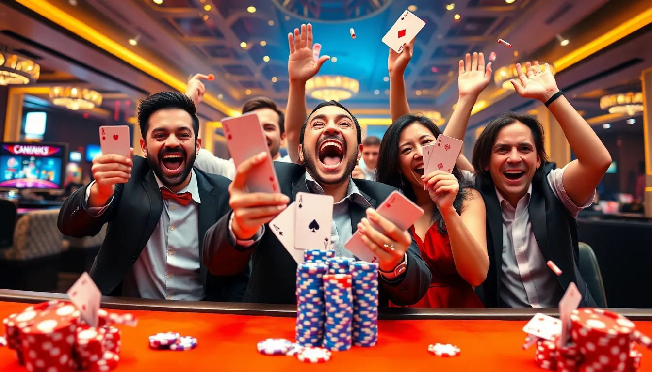 Pemain poker merayakan kemenangan besar