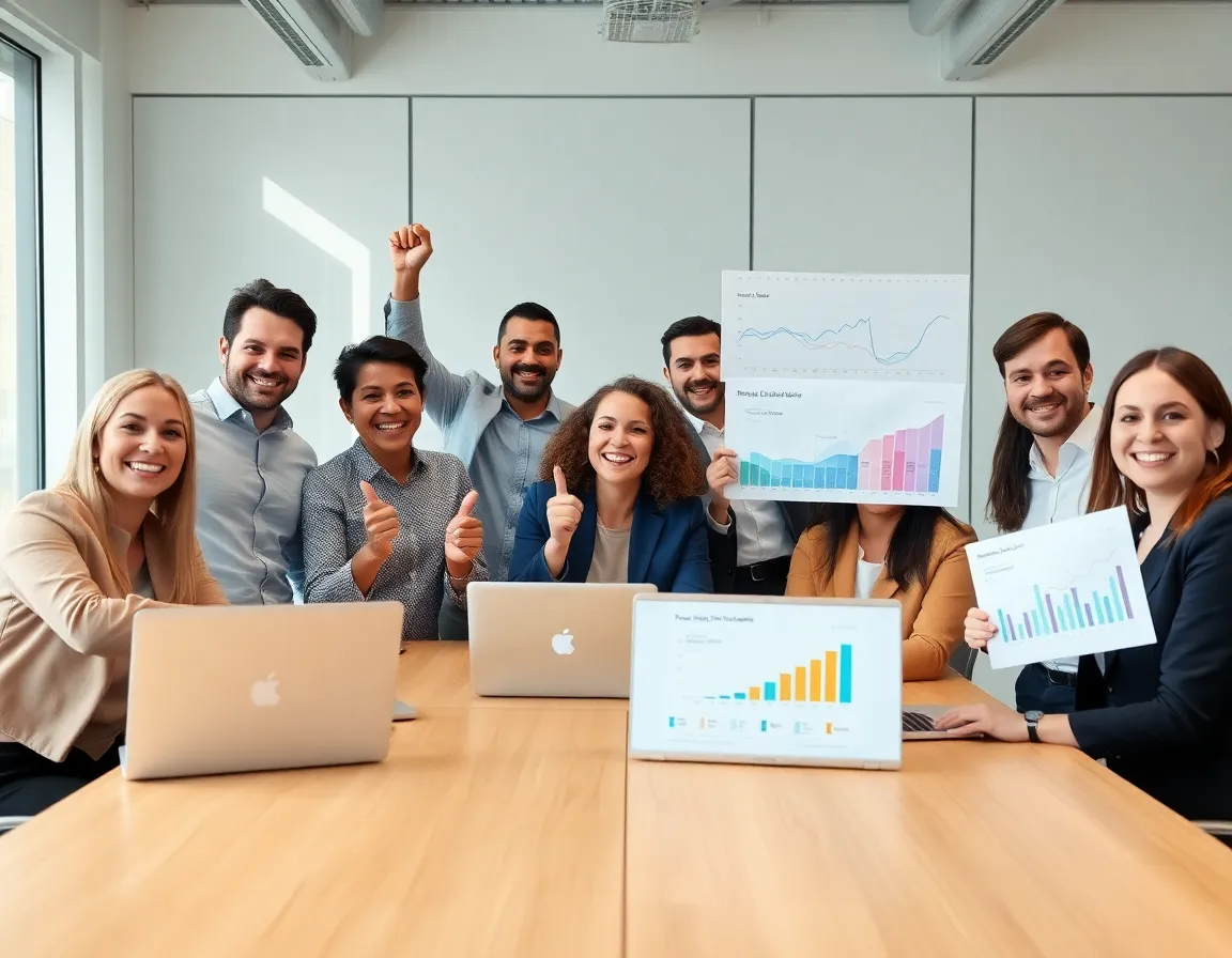 Happy clients celebrating AI implementation success