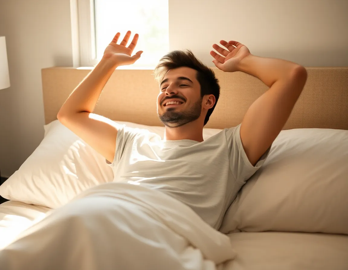 Person waking up refreshed after using Derila pillow
