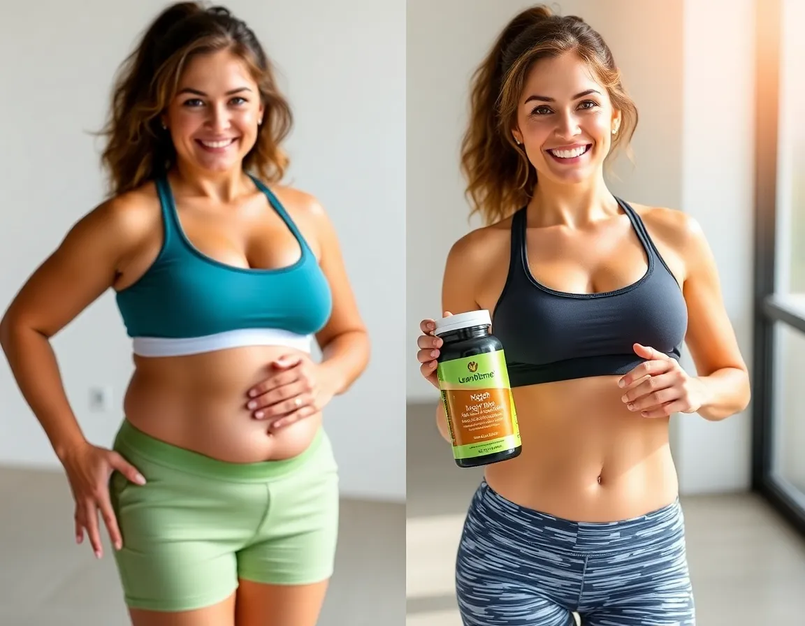 Woman showing weight loss results with LeanBiome