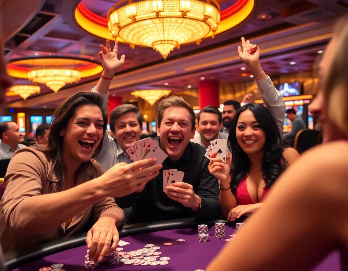 Pemain poker merayakan kemenangan
