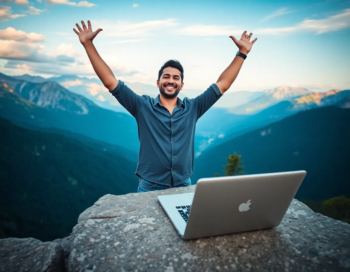 Entrepreneur celebrating freedom lifestyle success