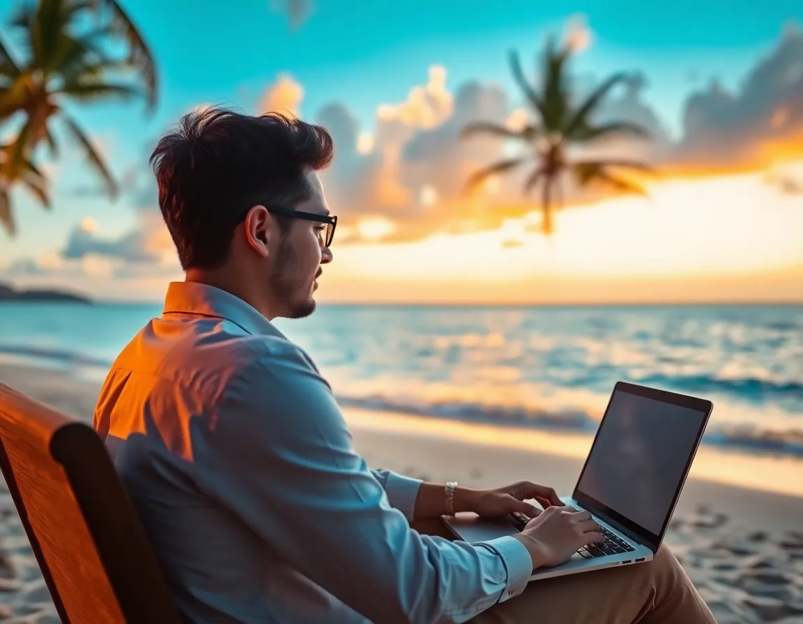 Freedom lifestyle entrepreneur working from paradise