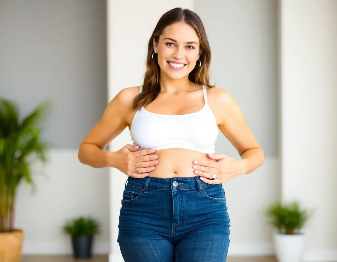 Woman with healthy digestive system and flat belly