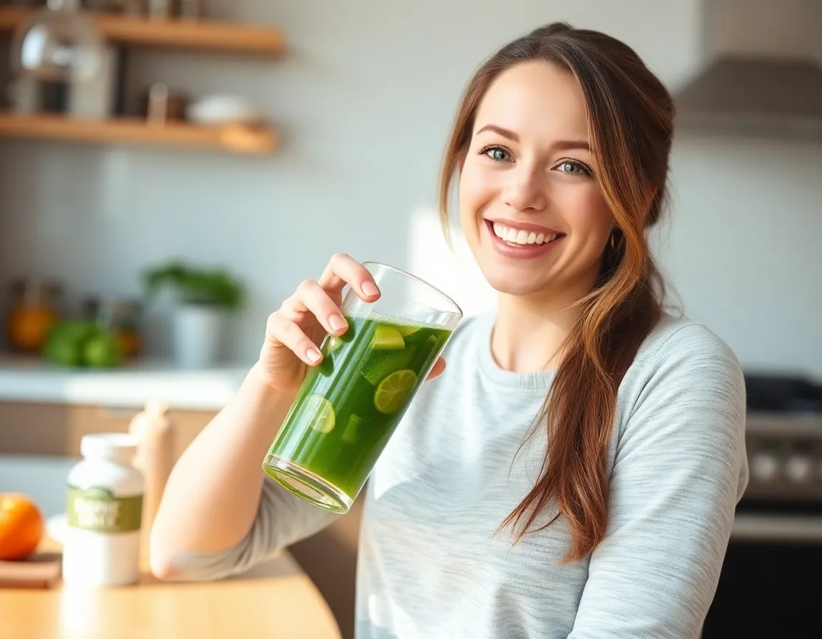 Woman enjoying Nagano Tonic for weight loss