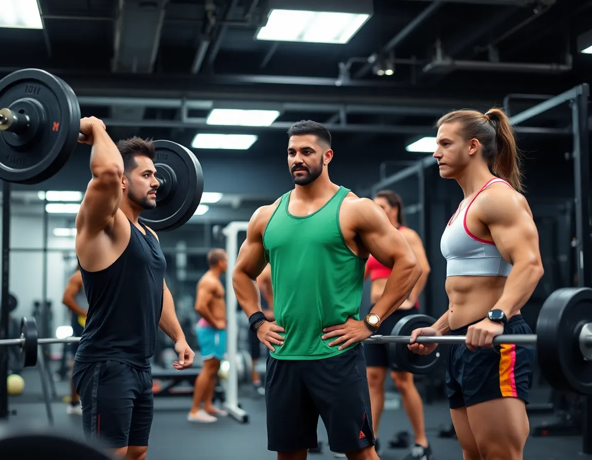 Diverse athletes training in modern gym
