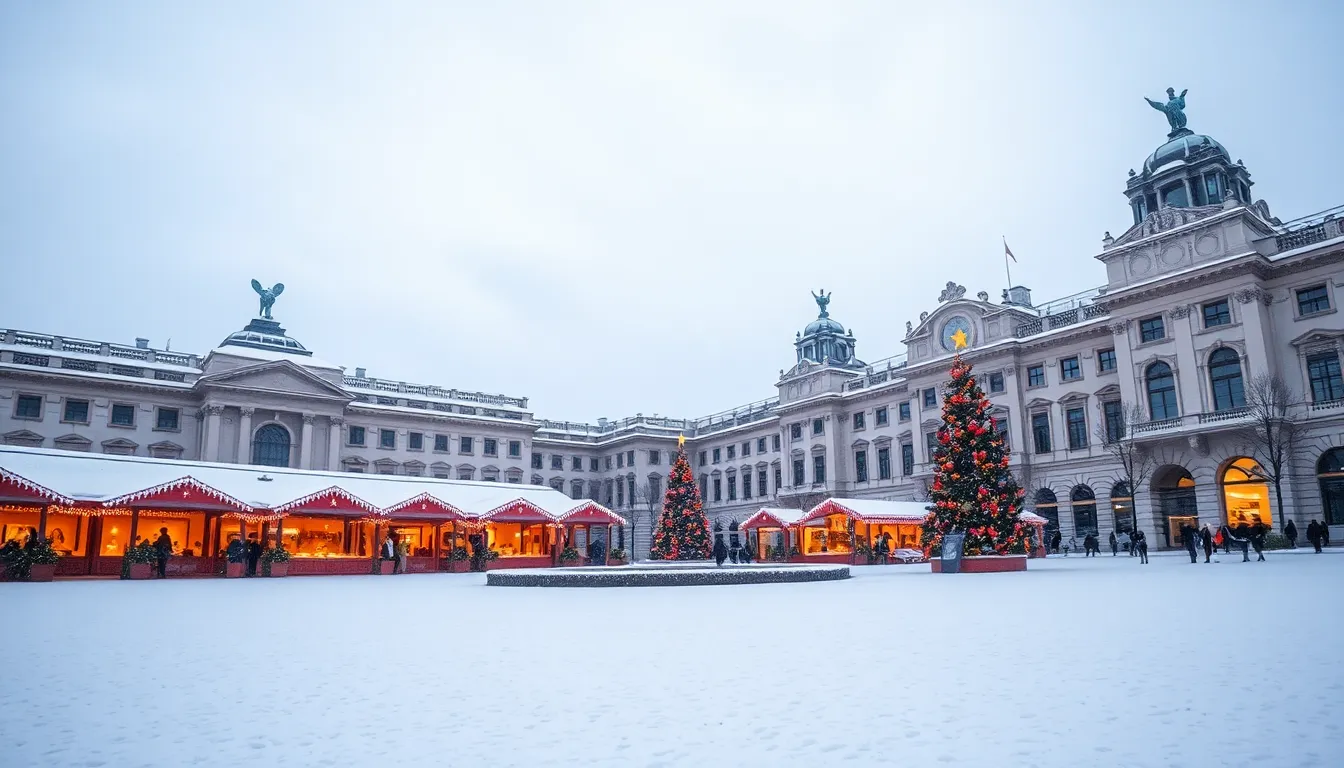 Austria Vienna Christmas markets with classical architecture and festive atmosphere