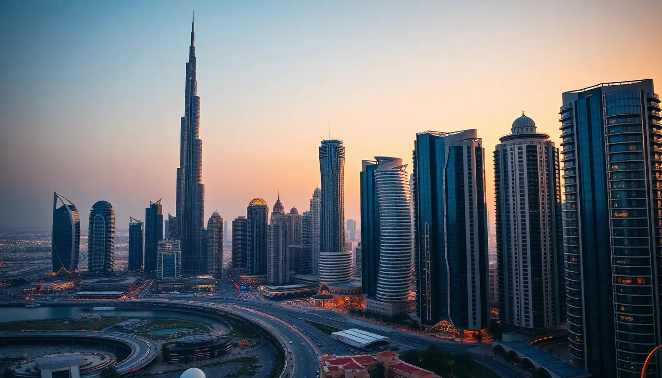 Dubai skyline with Burj Khalifa and modern architecture