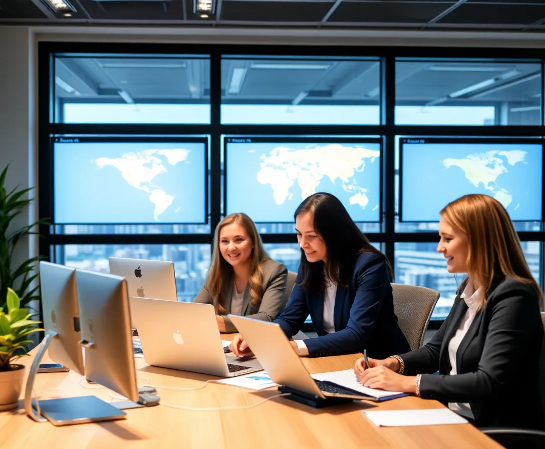 Professional travel team working on visa applications and travel planning