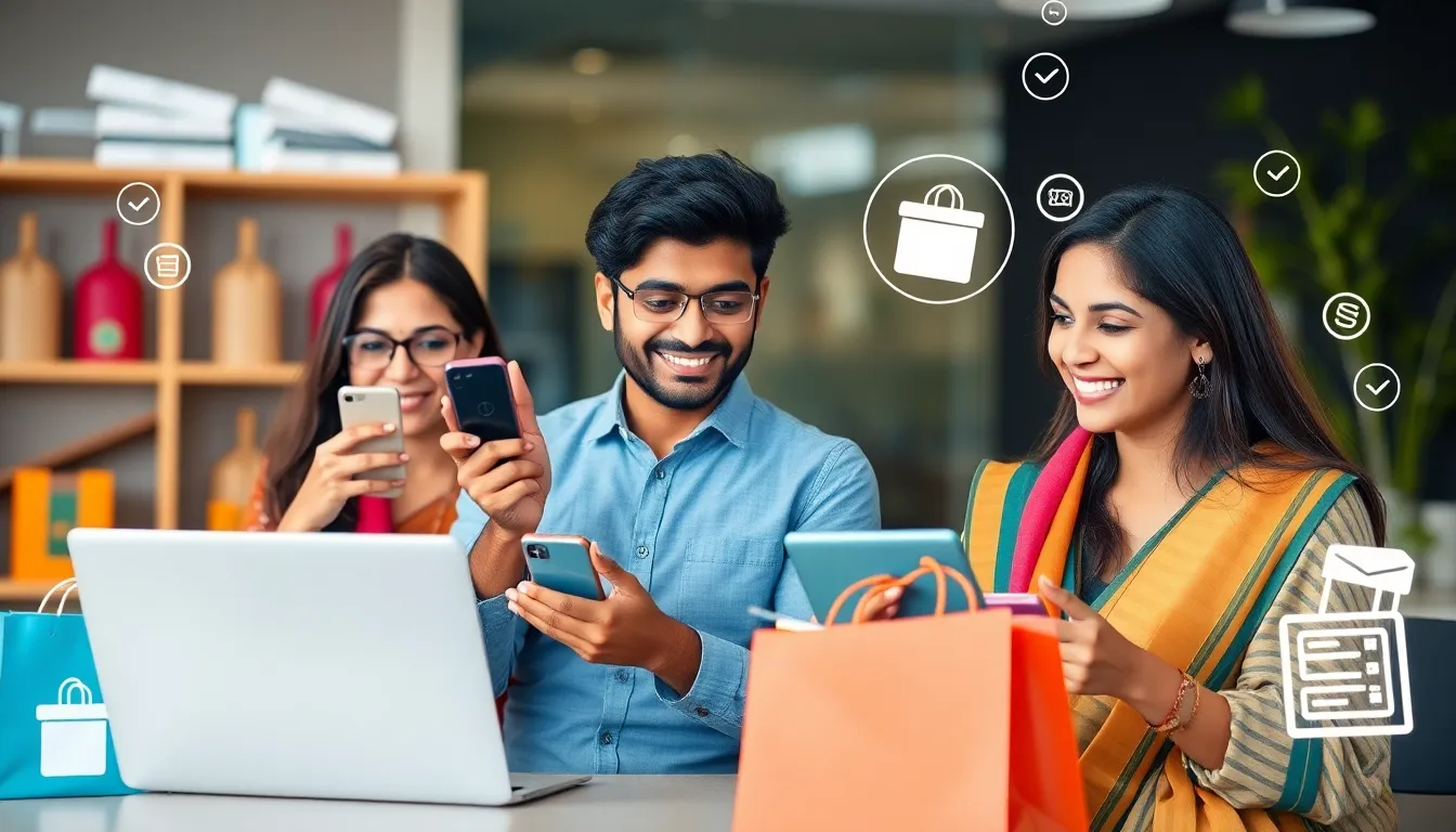 Modern online shopping experience with happy customers