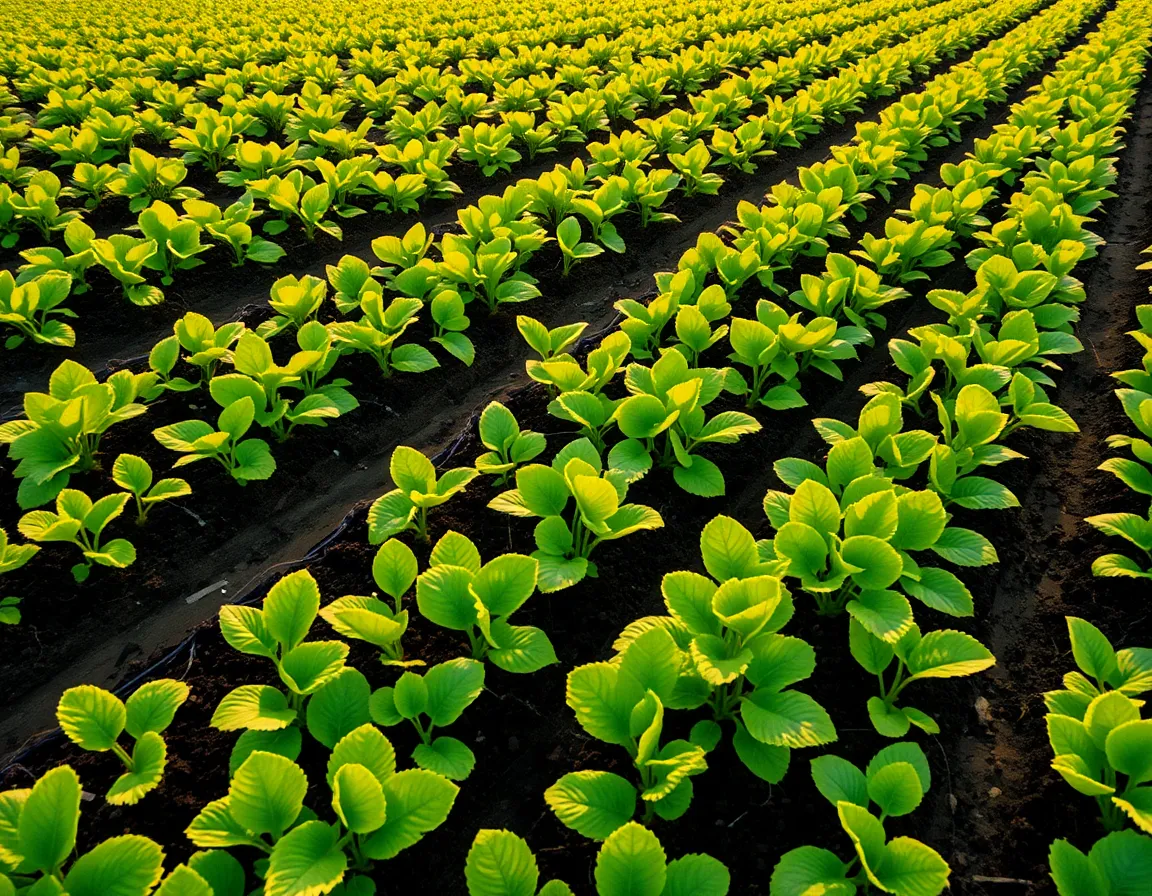 Thriving organic farm with healthy crops