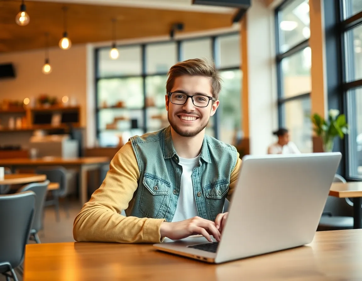 Happy freelancer working remotely