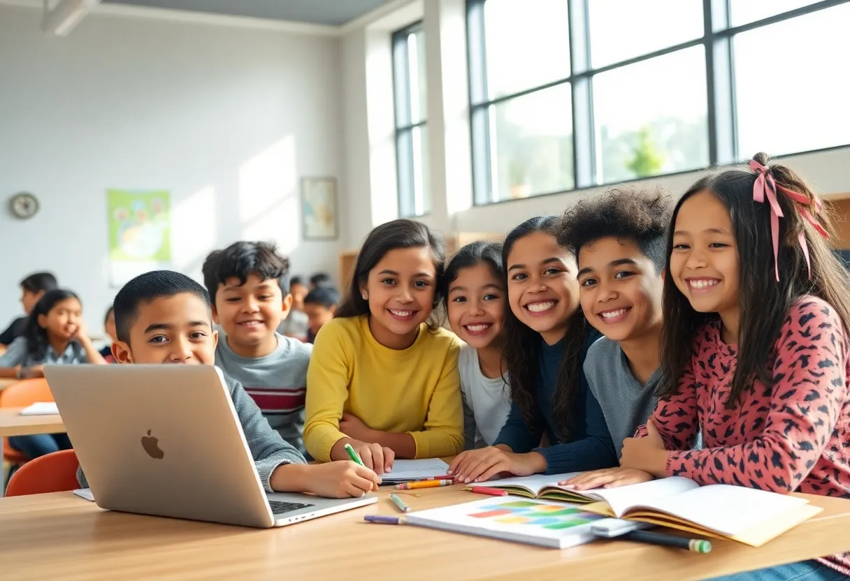 Estudiantes aprendiendo en un entorno moderno