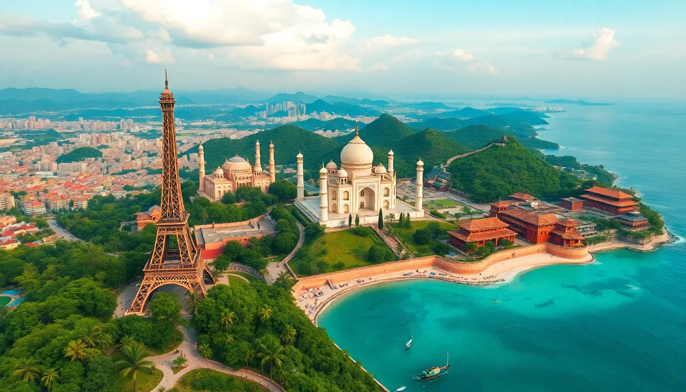 Global travel destinations collage