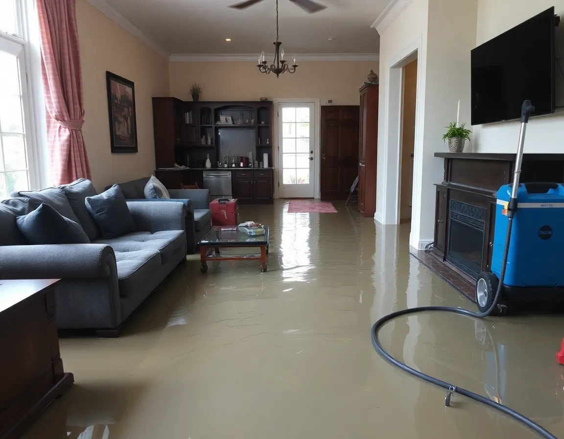 Water damage emergency restoration scene