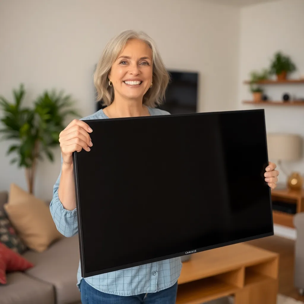 Sarah M. with her new TV