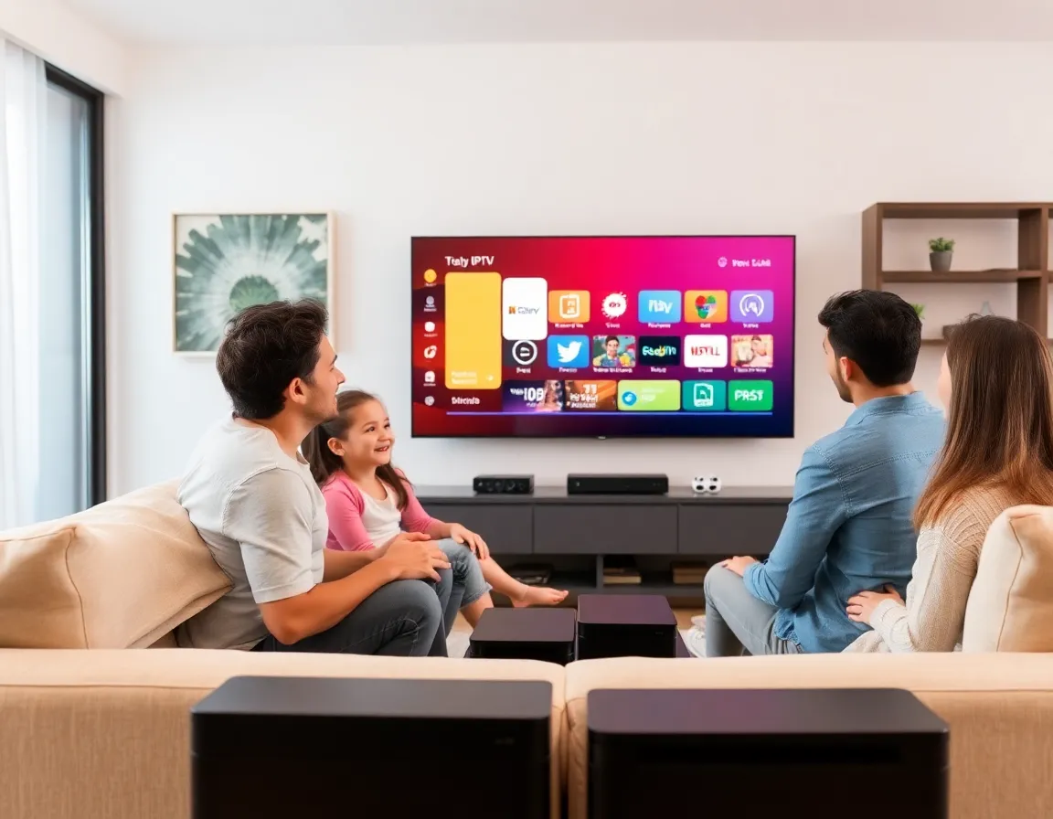 Family enjoying IPTV at home