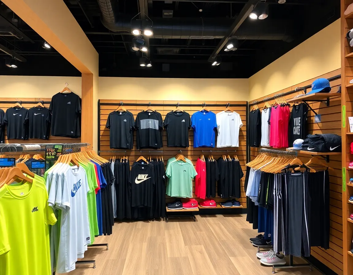 Sports store interior with diverse athletic wear