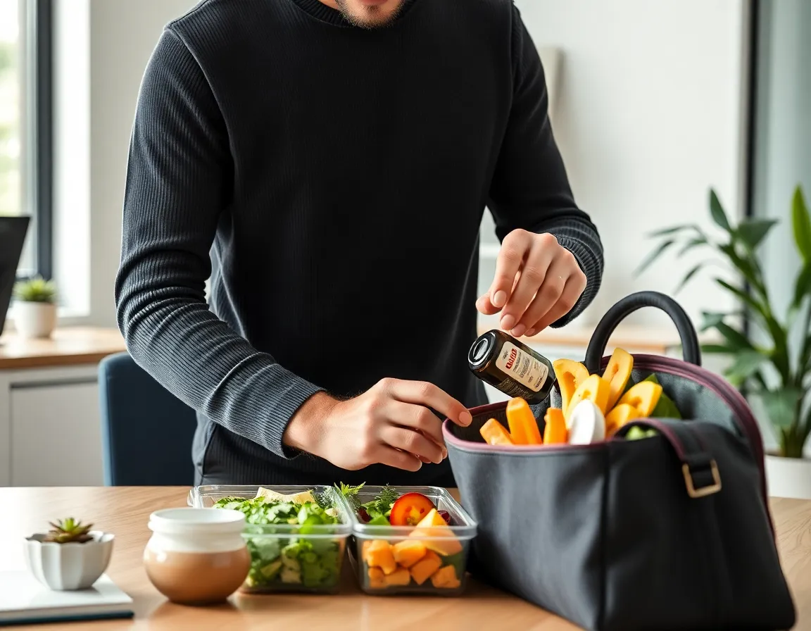 Customer preparing healthy lunch and routine