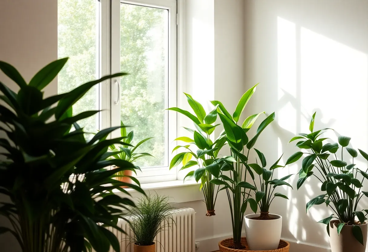 Bright home interior with thriving plants