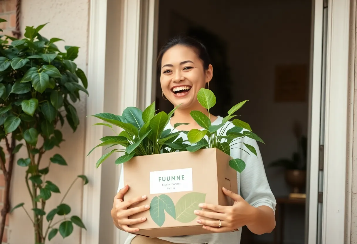 Customer receiving a plant delivery