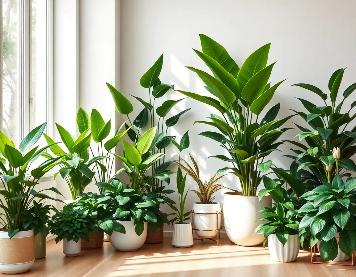 Lush indoor plants arranged in a modern home setting
