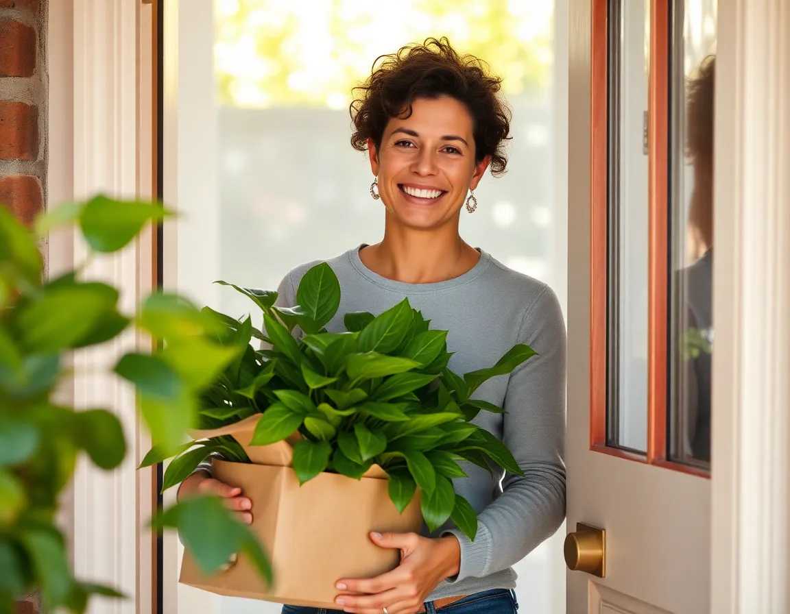 Happy customer receiving a plant delivery