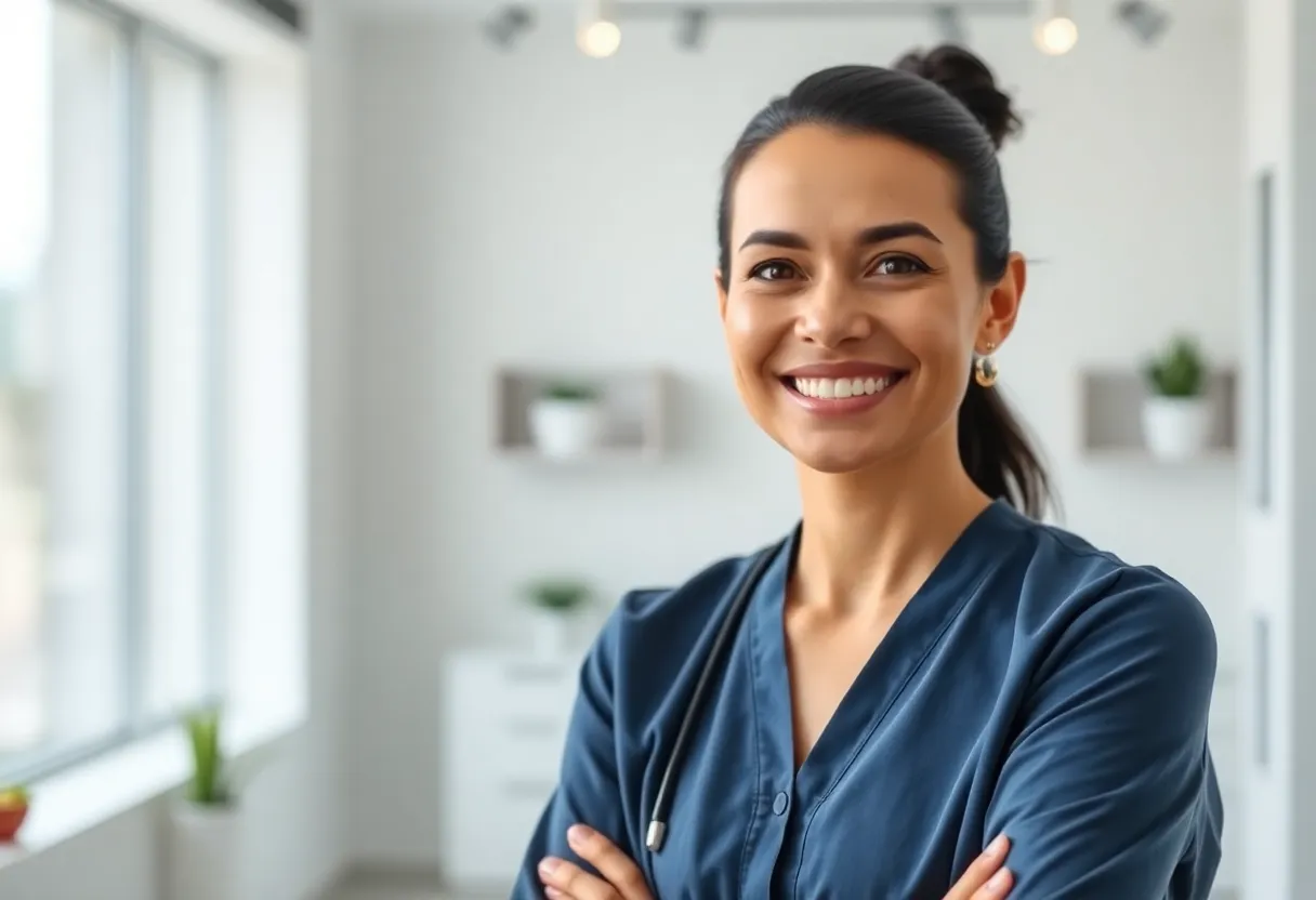 Happy patient in a modern clinic
