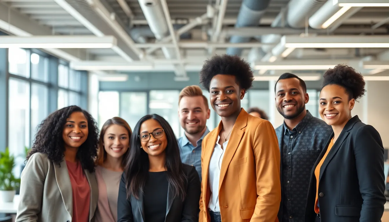 Professionals collaborating in modern office