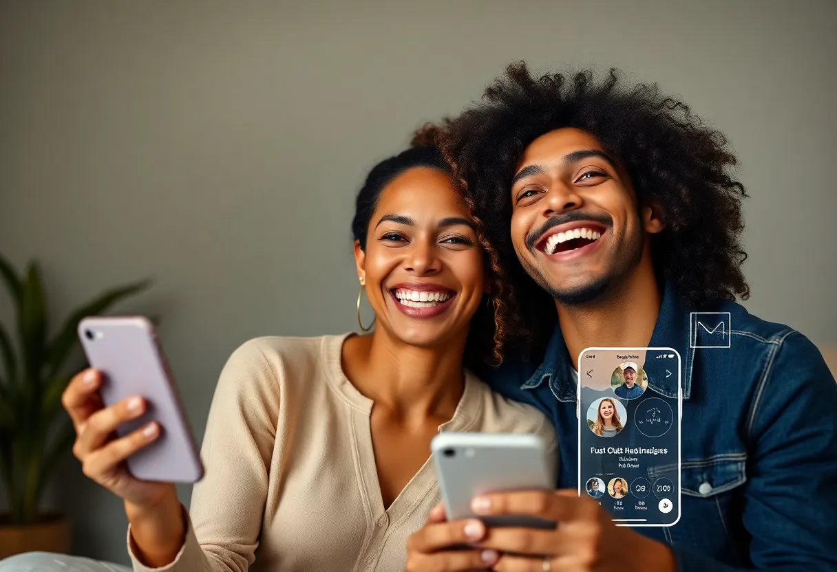 Happy couple representing successful online dating