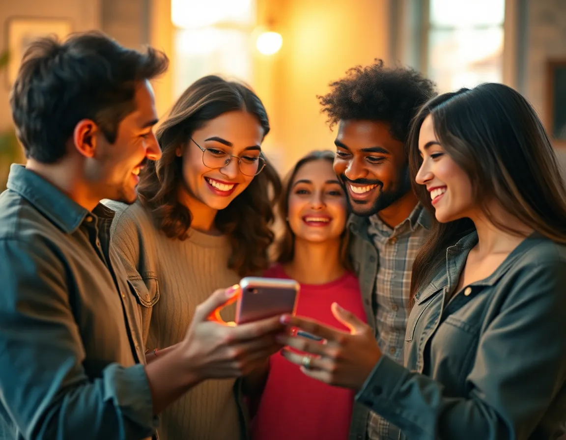 Happy singles connecting on a dating app