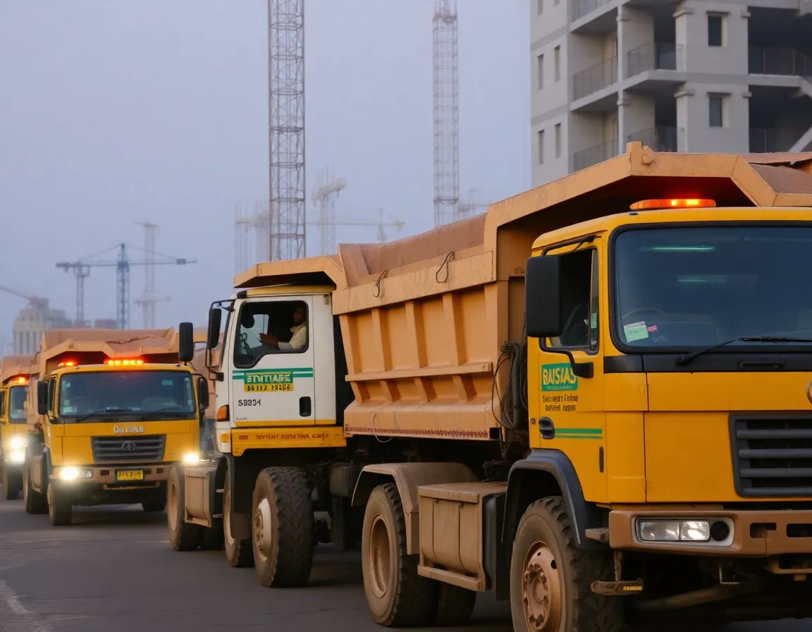 Fast delivery fleet of construction material trucks
