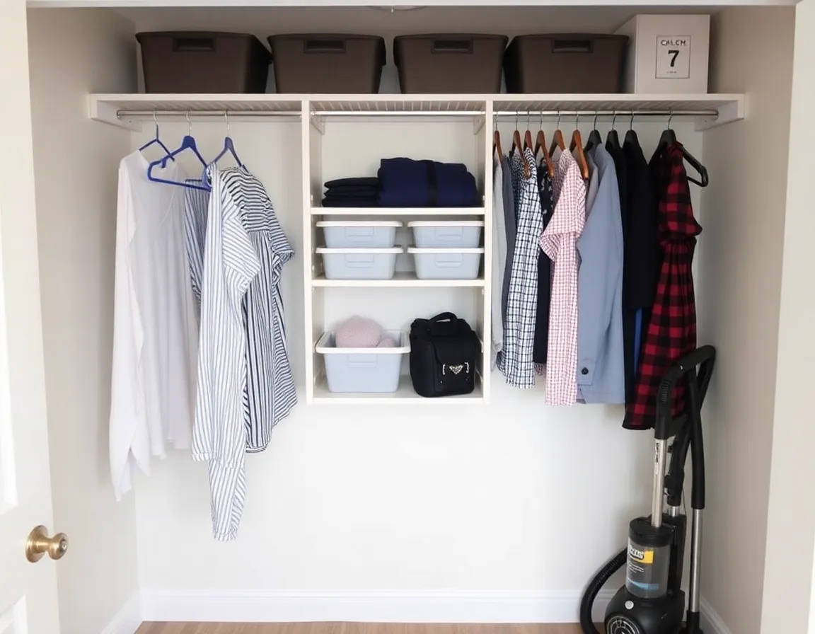 Organized hall closet after custom installation