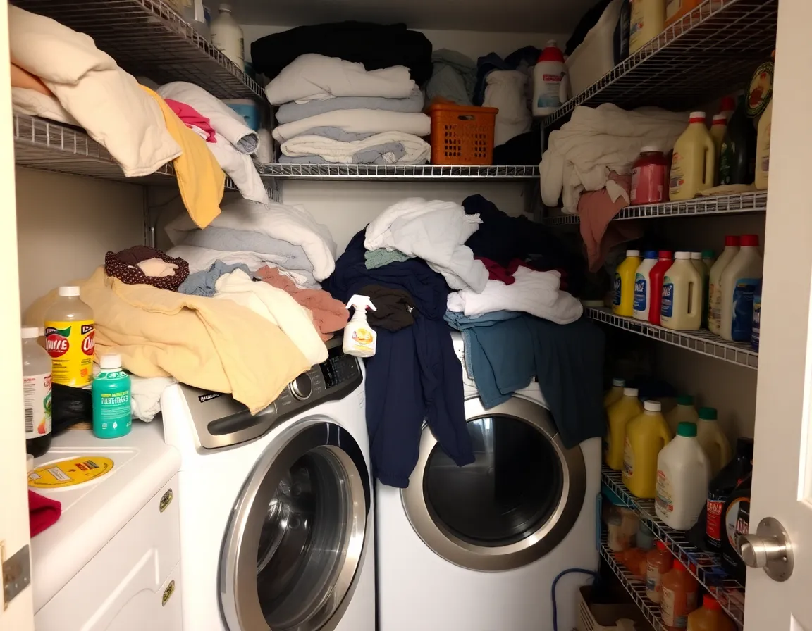 Disorganized laundry room before