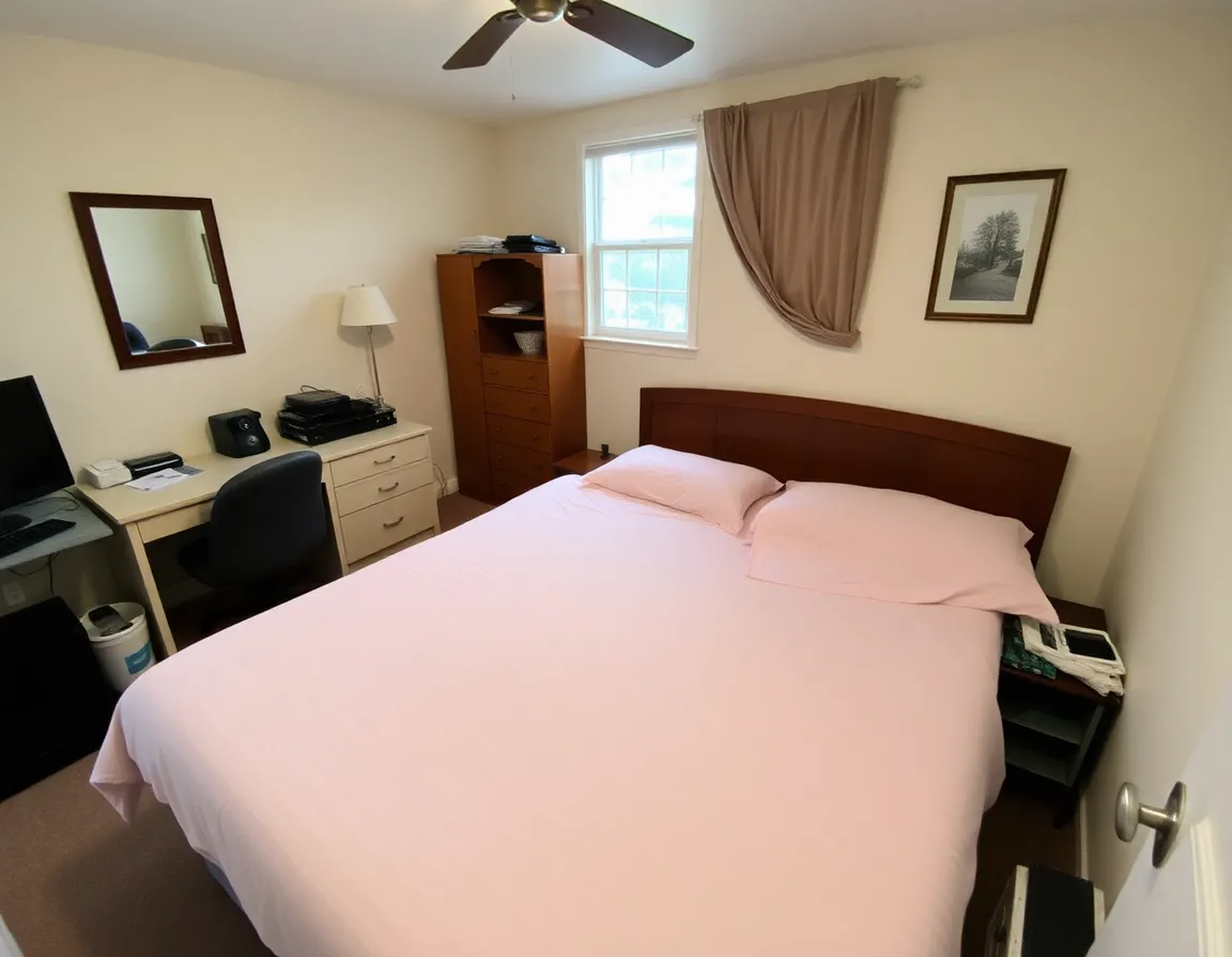 Cramped guest room before Murphy bed