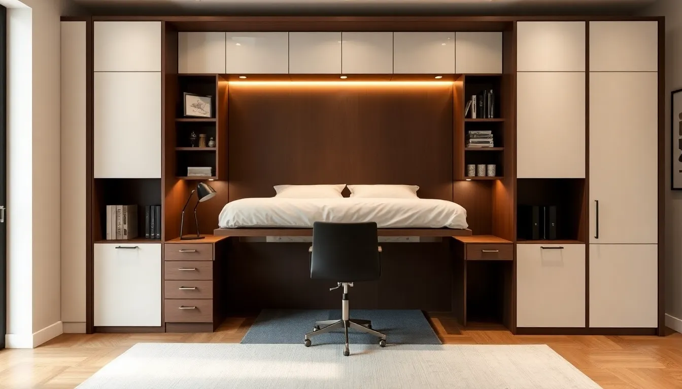 Custom Murphy bed and home office combination