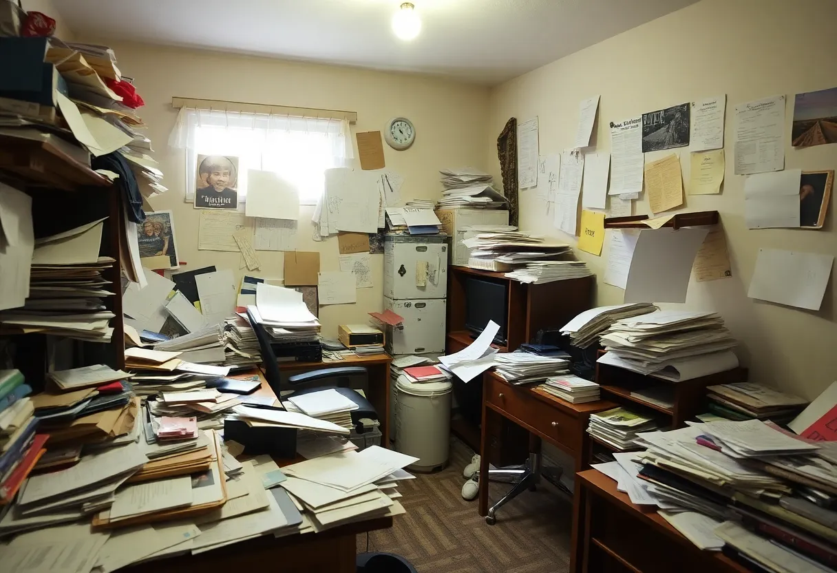 Cluttered home office before