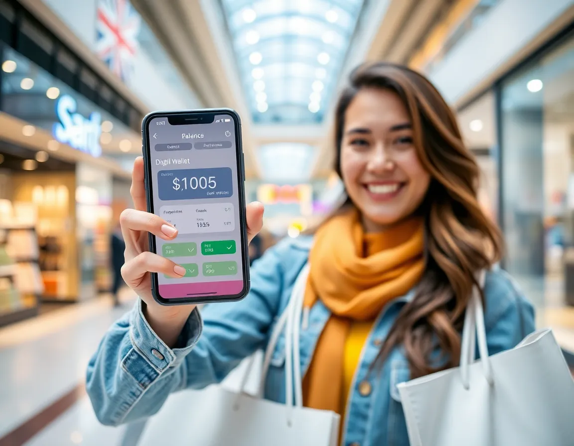 Happy shopper using digital credit