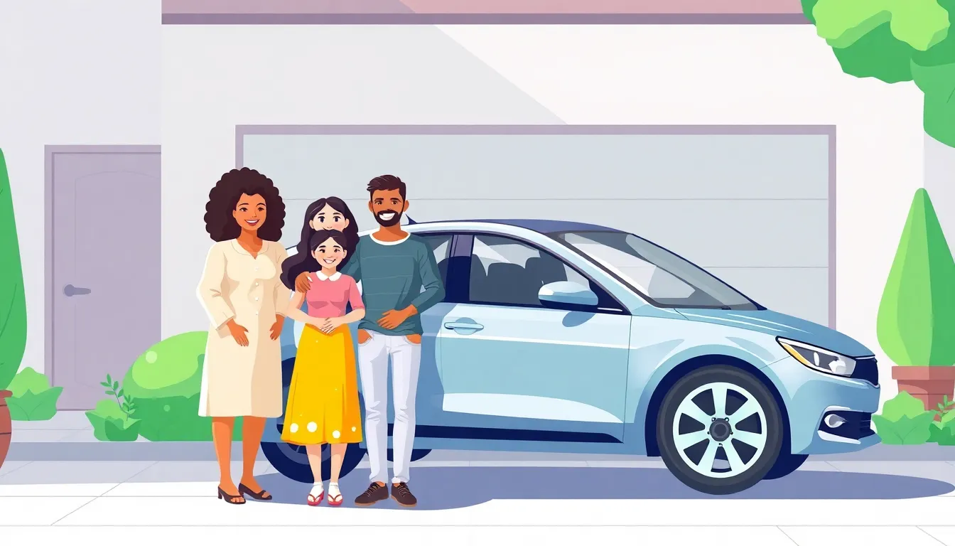 Happy family with new car