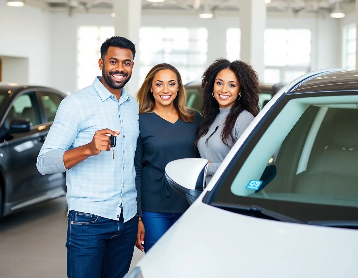 Happy family with their new car