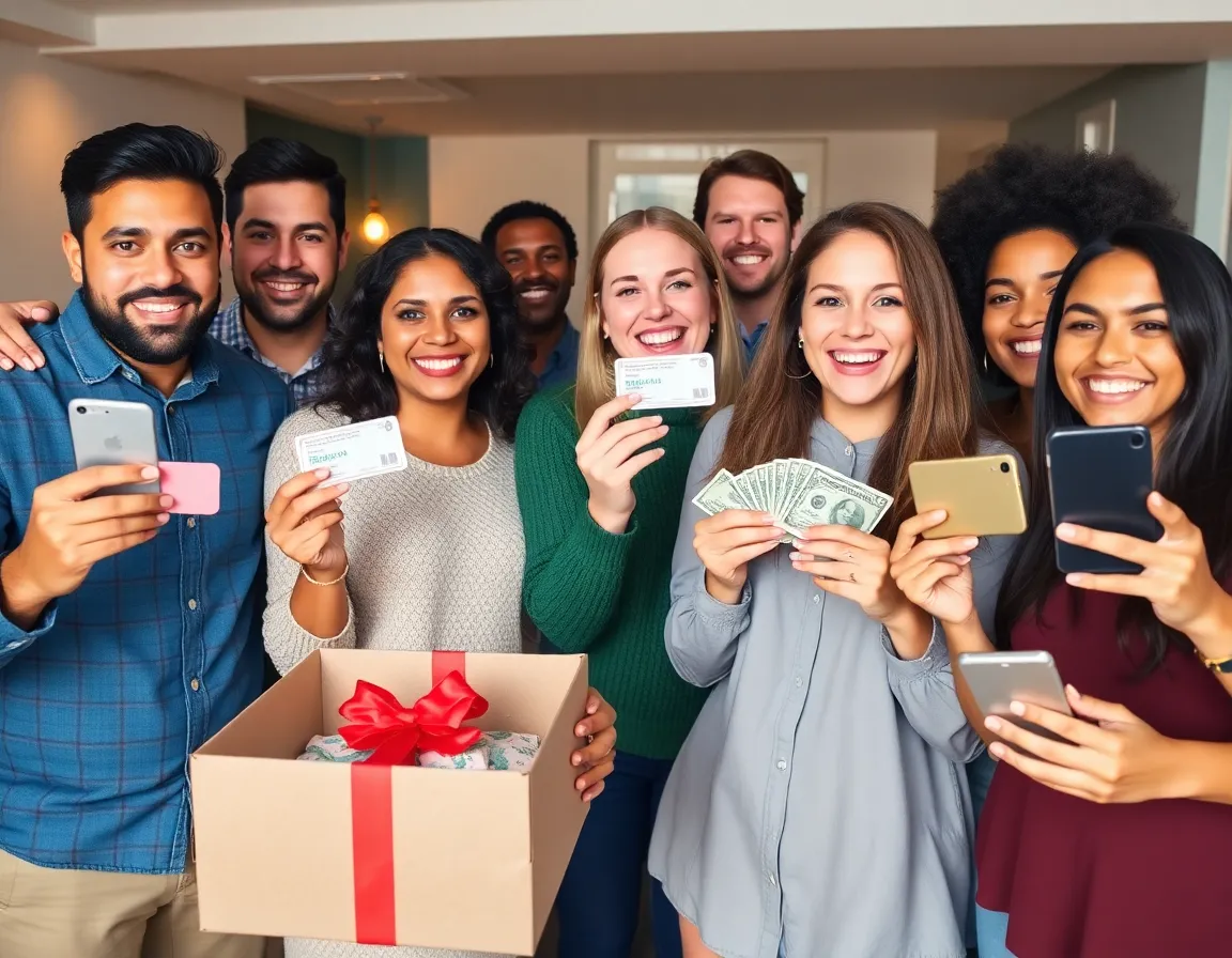 Happy winners celebrating their mystery box rewards
