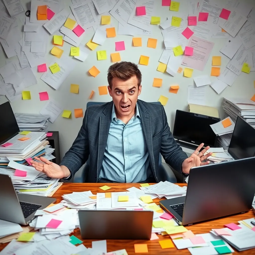 Overwhelmed solopreneur struggling with disorganization