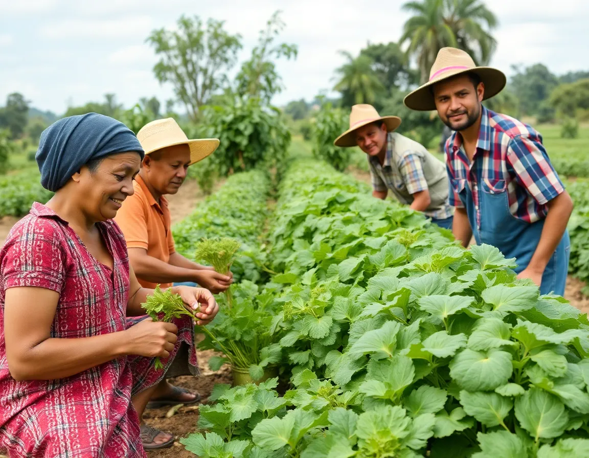 Farmers collaborating in organic fields
