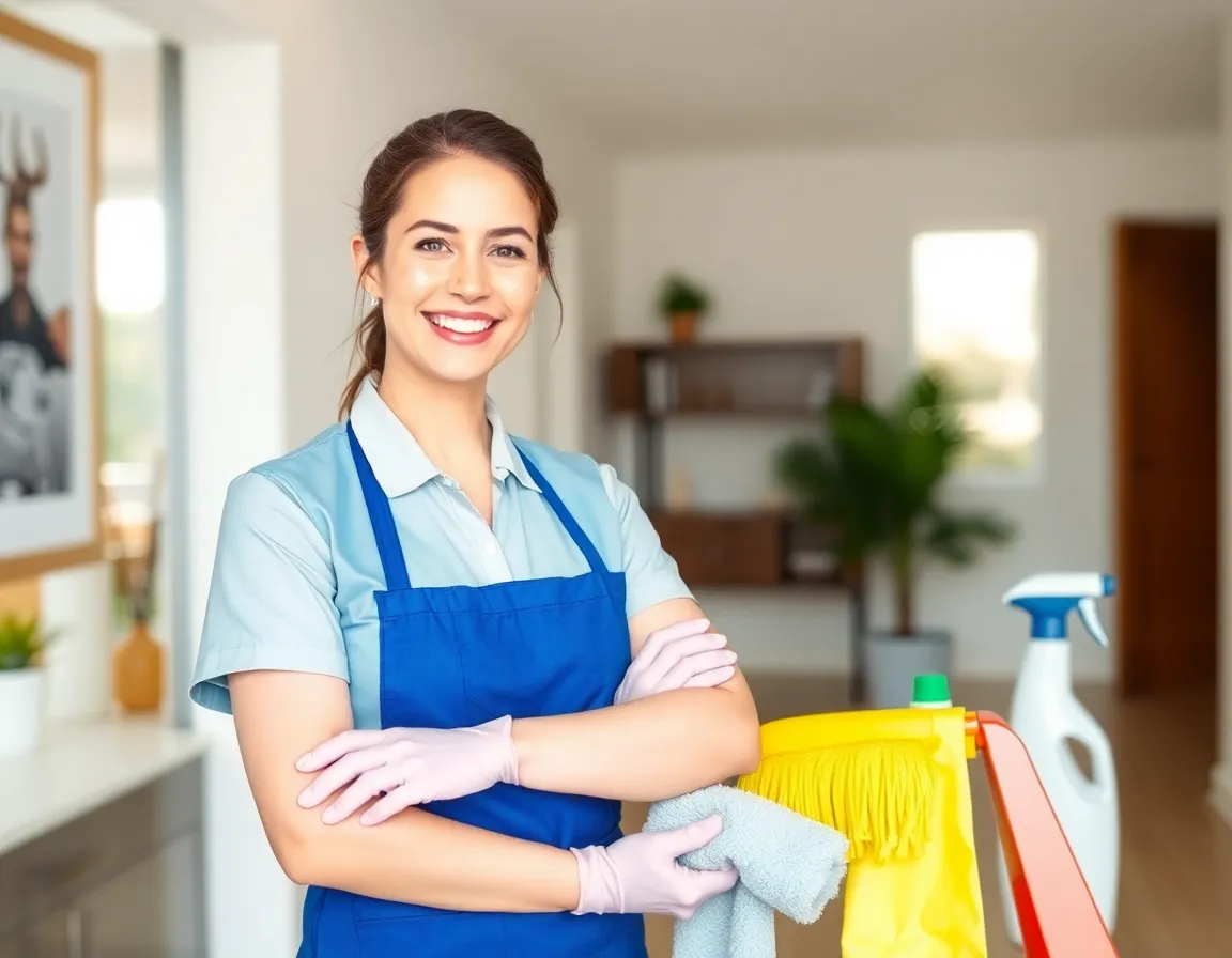 Professional housekeeper at work