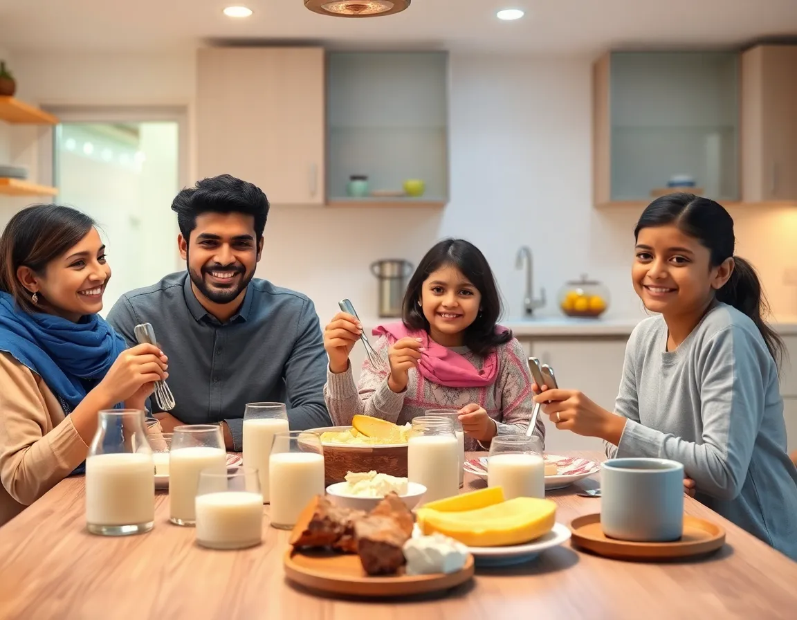 Happy family enjoying Gulf Dairy Farm products