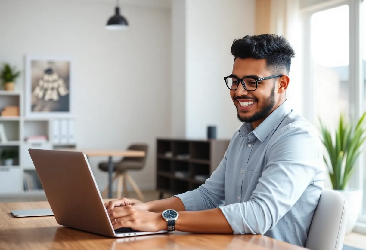 Happy freelancer working from home