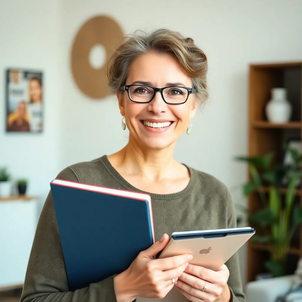 Happy woman in a home setting