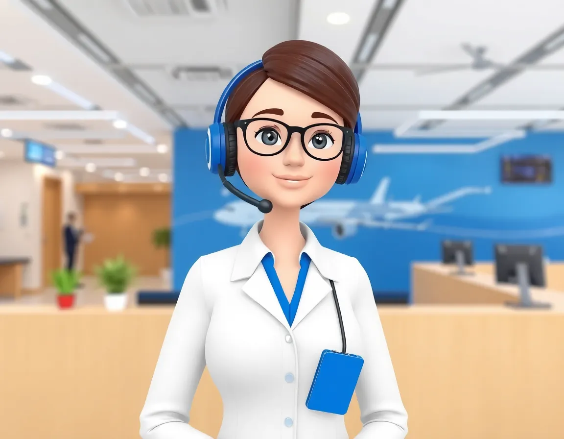 Professional customer service representative in modern airline office