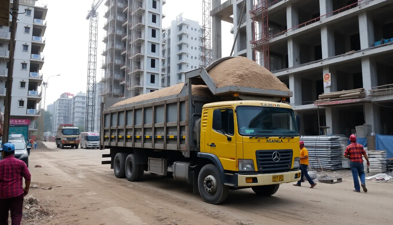 Material delivery at construction site