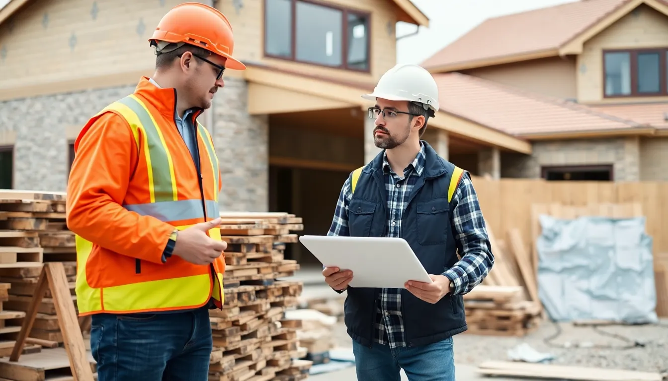 Builder inspecting material quality